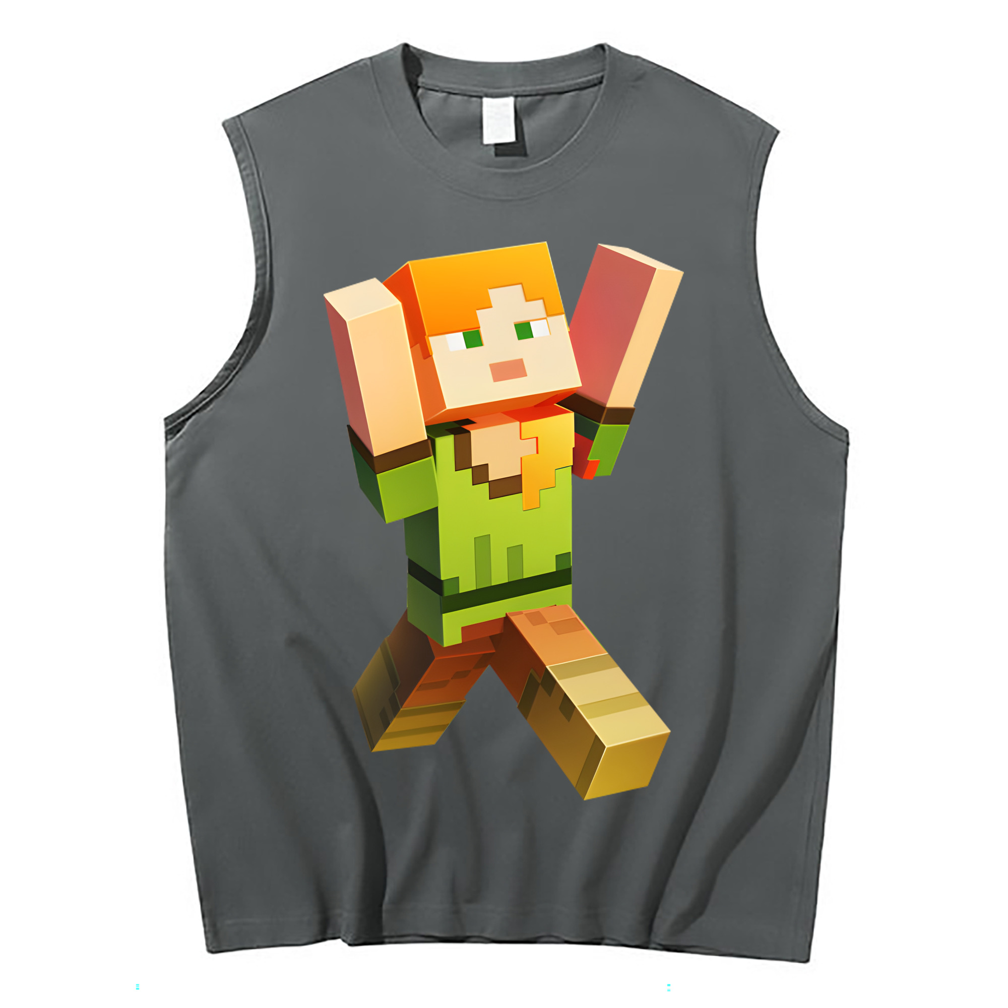 （画像用） マインクラフト ブロックの世界 Minecraft MC Block world コットン100％タンクトップ（フロントプリント）